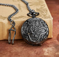 Vintage Double Side Chinese Dragon Stainless Steel Mechanical Pocket Watch