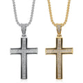 Men's Women's Street Style Stainless Steel Cross Pendant Necklace Gold Full Zircon Hip Hop Beads for Parties Catholic Pray