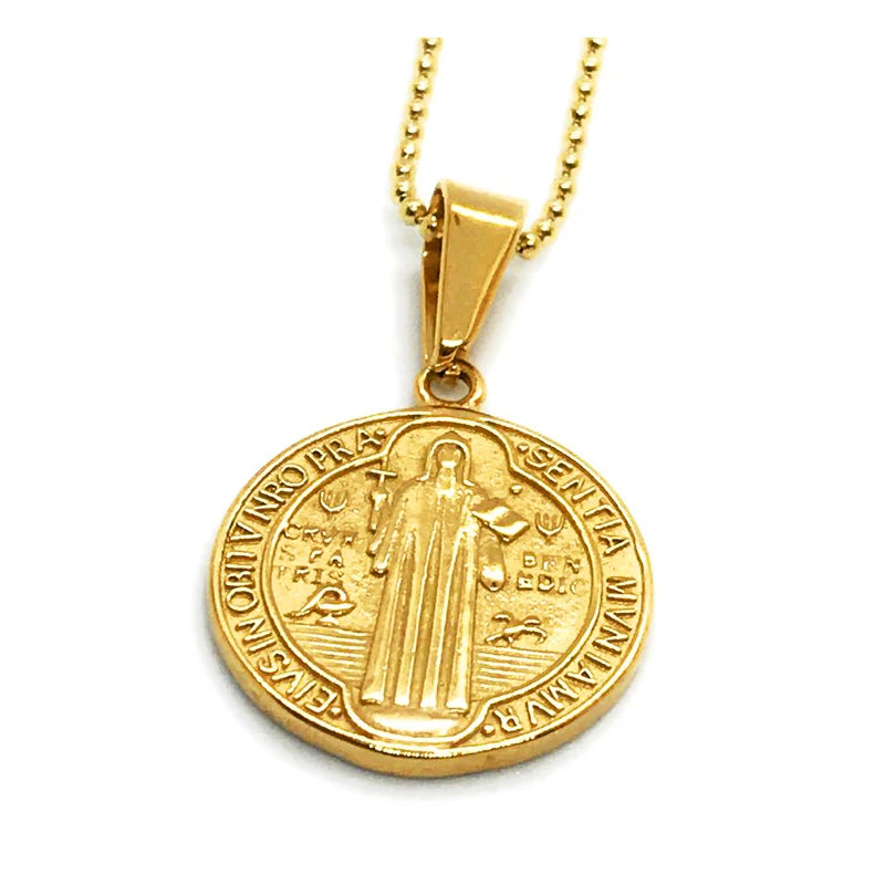18K Gold Plated St. Benedict Pendant Saint Benedict Necklaces San Benito Collar Protection Necklace Jewelry Religious Gift