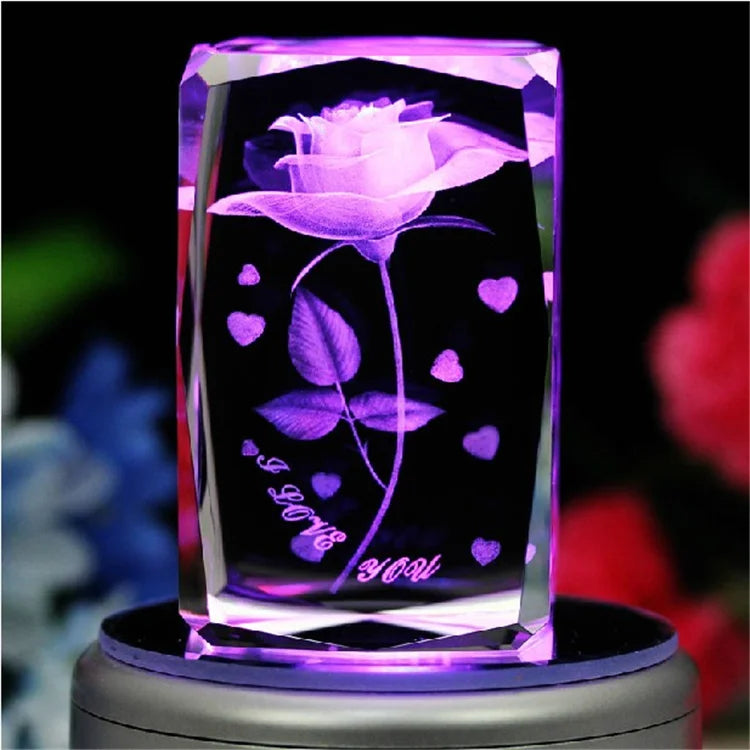 Christmas Gift Figure Engraving Block With Base/crystal Cube/crystal Blank Light Glass Led 3d Laser Crystal for Valentine's Day