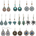 Bohemian Vintage Turquoise Water Drop Flower Fatima Hand Leaf Pendant Boho Earring Jewelry for Women