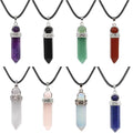 Vintage 12*50MM Natural Gemstone Bullet Point Necklace Meditation Healing Pointed Chakra Crystal Stone Hexagonal Pendant Jewelry