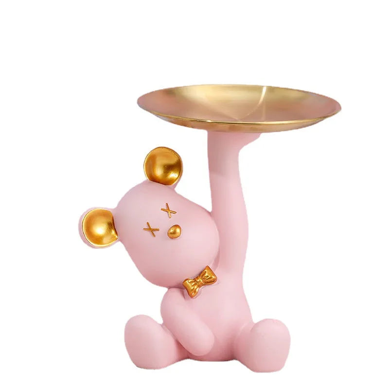 Cute Bear Resin Decorative Storage Tray Holder Candy Dish Serving Tray Living Room Entrance Porch Decor Ornament Gifts