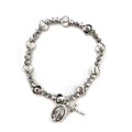 Handmade Rosary Bracelet Elasticated Metal Bracelet Round Rose Heart Shape Medal and Alloy Rose Beads Prayer Bracelets