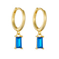 Simple Fashion 925 Sterling Silver Gold Plated Geometric Rectangular Zircon Charm Hoop Earrings Jewelry for Women