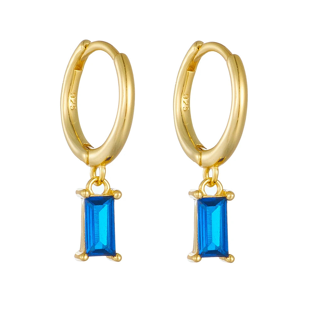 Simple Fashion 925 Sterling Silver Gold Plated Geometric Rectangular Zircon Charm Hoop Earrings Jewelry for Women