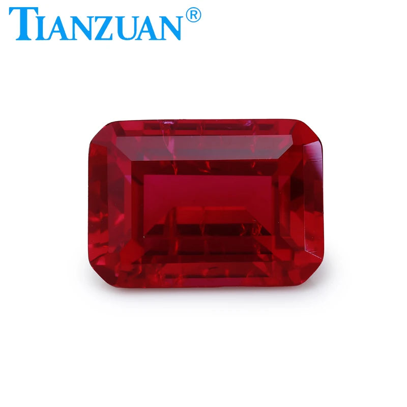 Lab Grown Ruby Corundum Pulled Method Emerald Cut Lab Grown Pigeon Blood Red Ruby Loose Gemstone With Visible Inclusions