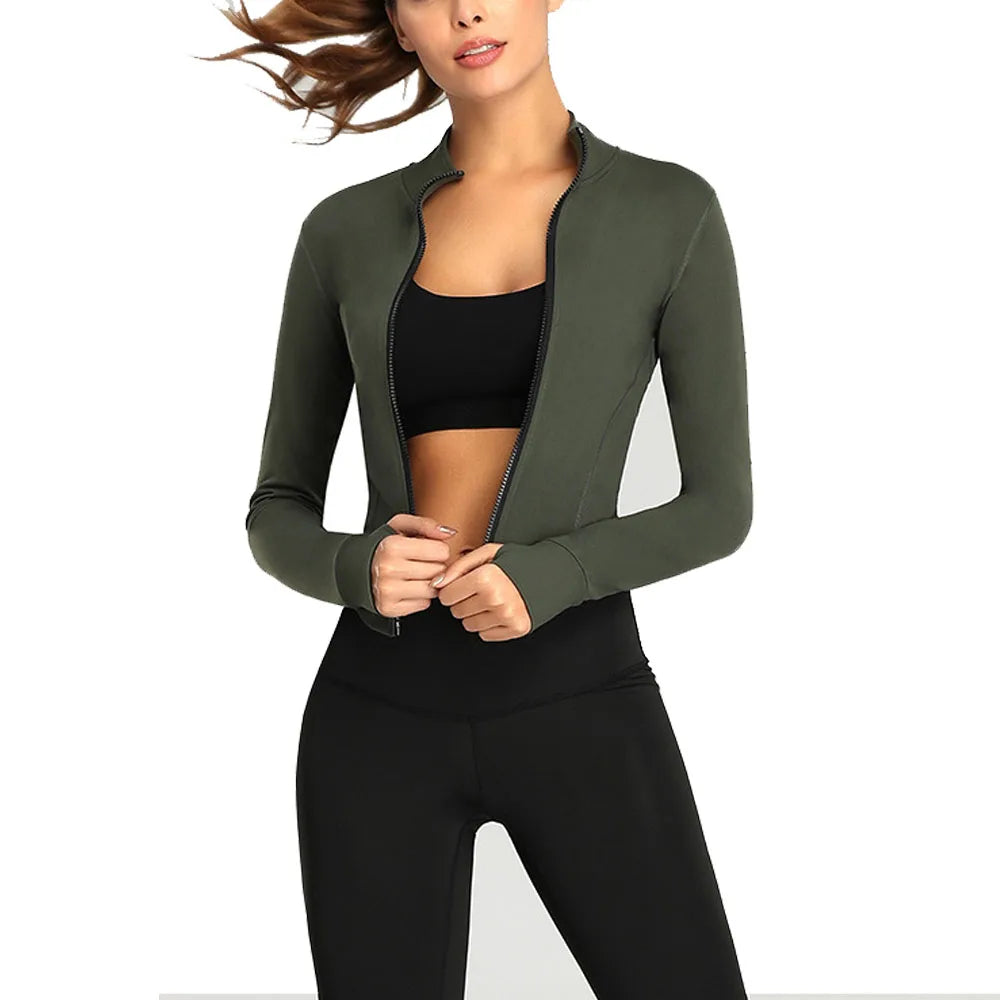 Seamless Lightweight Women's Activewear Slim Fit Sports Running Fitness Jacket Long Sleeve Yoga Clothes Elastic Tight Fingertips
