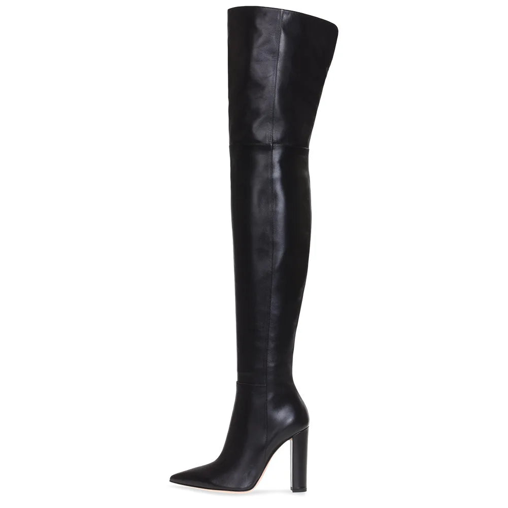 Pu Long Boots Ladies Winter Block Heels Thigh High Boots Handmade Over the Knee Chengdu Wholesale Women High Hills Black Boots
