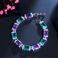 Rectangle Purple Blue Cubic Zirconia Crystal Big Luxury Tennis Bracelets for Women White Gold Plated Party Jewelry