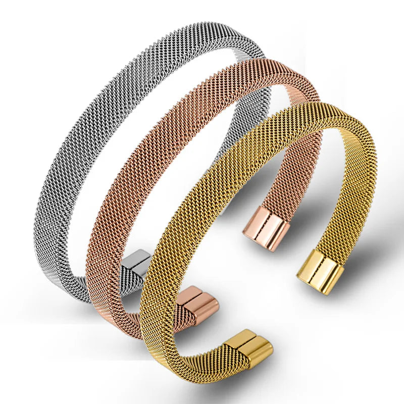 European and American Titanium Steel Men Women Couple Bracelets Steel Wire Rope Mesh Stainless Steel Cuff Bracelet Wristband