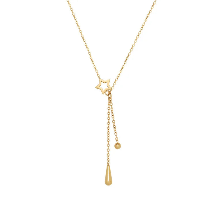 New Style Hollow Star Tassel Women's Summer Double Water Drop Simple Choker Stainless Necklace