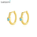 LUOTEEMI Trendy Simple Korean Minimalistic Designer Geometric Clip on Earing Turquoise Earring Woman