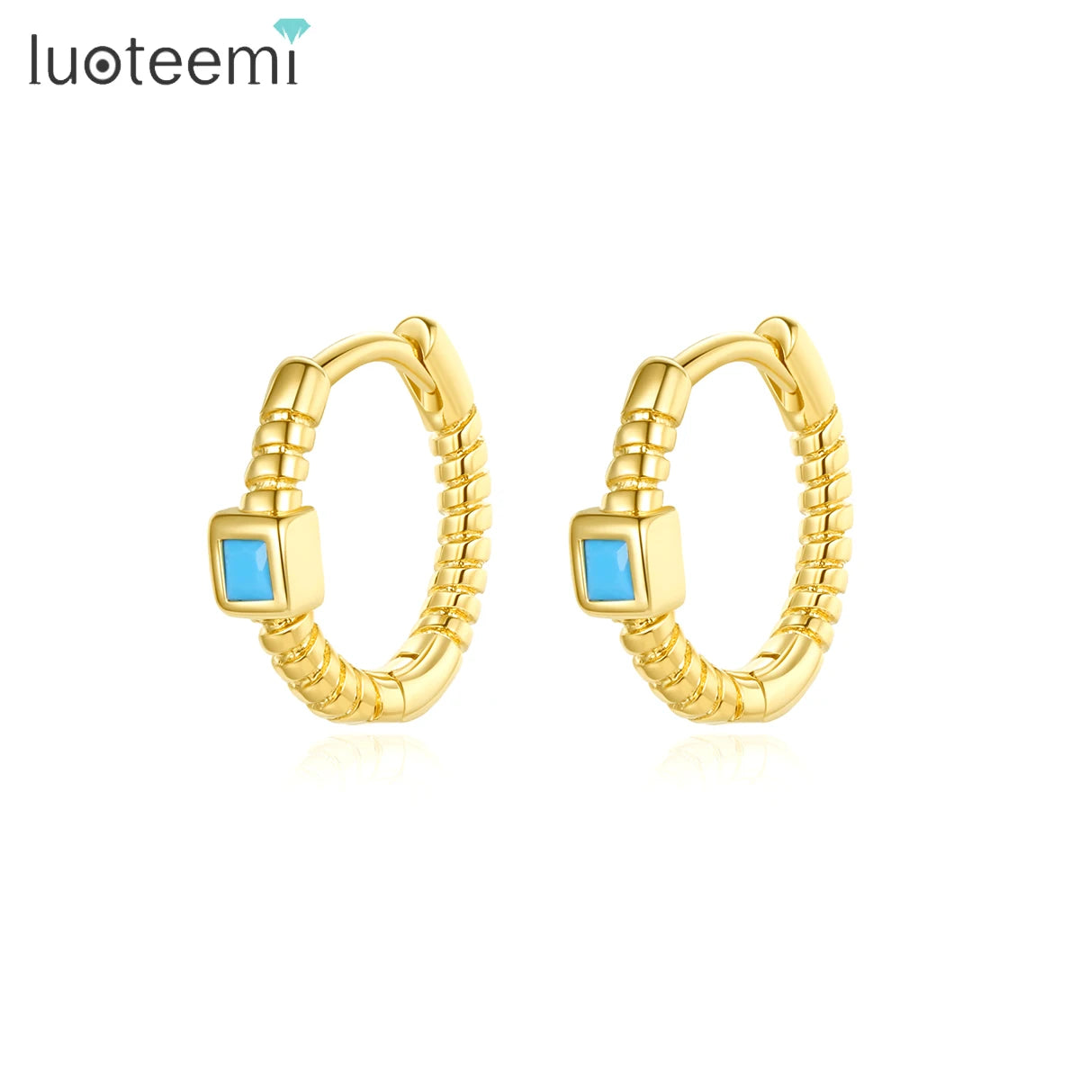 LUOTEEMI Trendy Simple Korean Minimalistic Designer Geometric Clip on Earing Turquoise Earring Woman