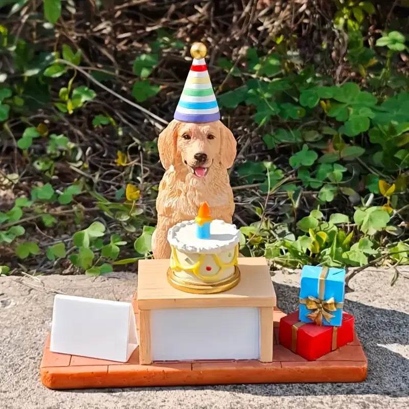 Golden Retriever Birthday Resin Hand-painted Art Garden Ornaments Party Hat & Cake Gifts Detail Indoor/Outdoor Decor Figurines