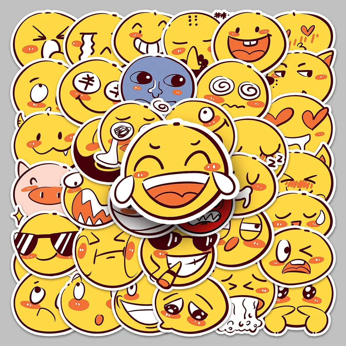 50PCS Factory Wholesale Funny Cartoon Personality Trend the Original Yellow Face Emote Stickers for Glass & Vases