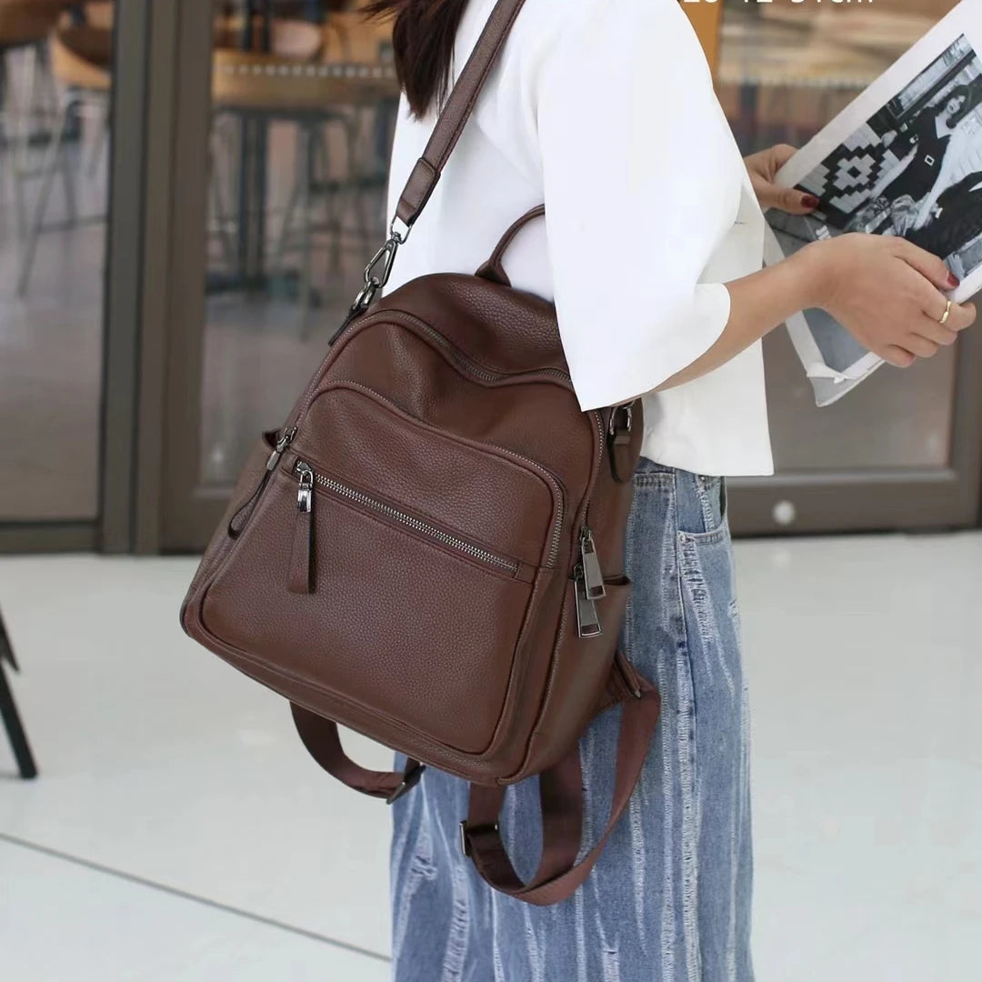 Travel Backpacks for Women Fashion Genuine Cow Leather Classic Backpack Ladies Shoulder Sling Bag