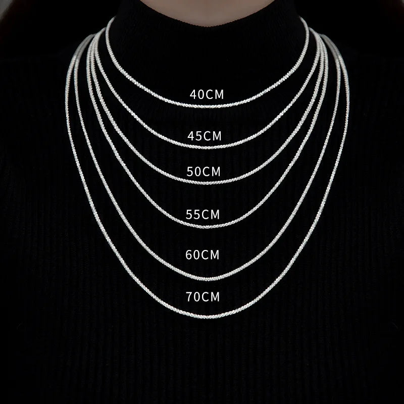 Genuine 925 Sterling Silver Fashion Sparkling Chain Accessories for Woman Different Size Chain Clavicle Necklace
