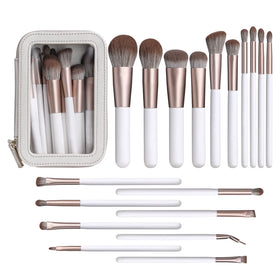Private Logo 18/22Pcs Soft Makeup Brush Set with PU Cosmetic Bag Beauty Wooden Pole Vegan Travel Makeup Brushes