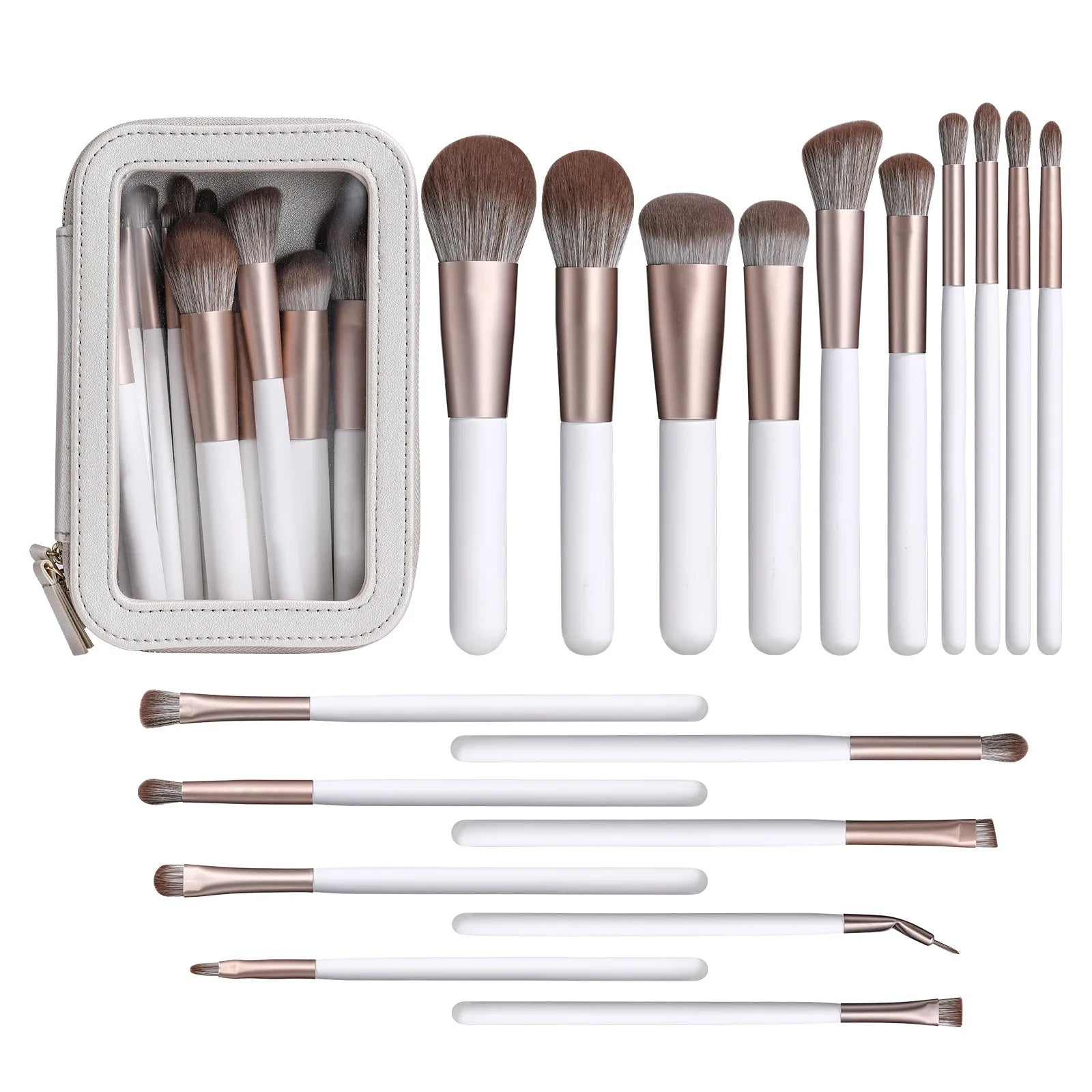 Private Logo 18/22Pcs Soft Makeup Brush Set with PU Cosmetic Bag Beauty Wooden Pole Vegan Travel Makeup Brushes