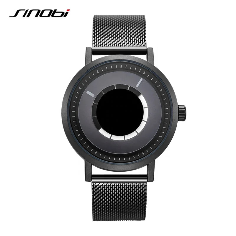 SINOBI Creative Wristwatches Cool Boy Mesh Stainless Steel Band 20MM Strap Stainless Steel Quartz Watches
