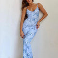 RNSHANGER Floral Print Summer Green Dress Womens Fashion Casual Sleeveless V-neck Backless Tunics Bodycon Holiday Beach Dresses
