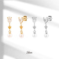 HOVANCI 18k Gold Plated Hypoallergenic Stainless Steel Minimalist Cute Climbers Zircon Heart Pearl Earrings for Women