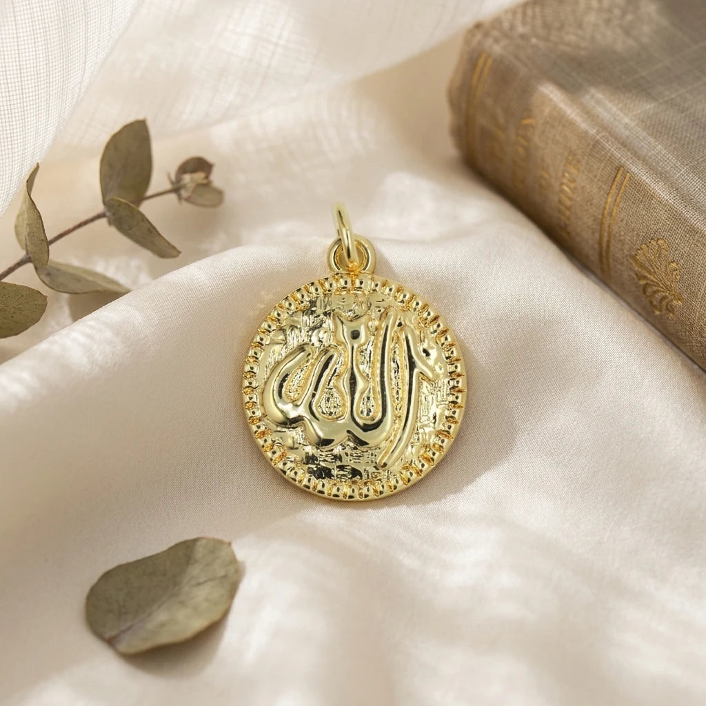 PM34345 Arabic Name Copper Gold Plated Islam Charms Coin Shape Allah Pendant for Women and Men Necklaces Jewelry Making