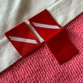 Bright Red Color Stitching logo Sleeve Hem Tagbook Cover Fold Weaving logo Bottom Hem Label