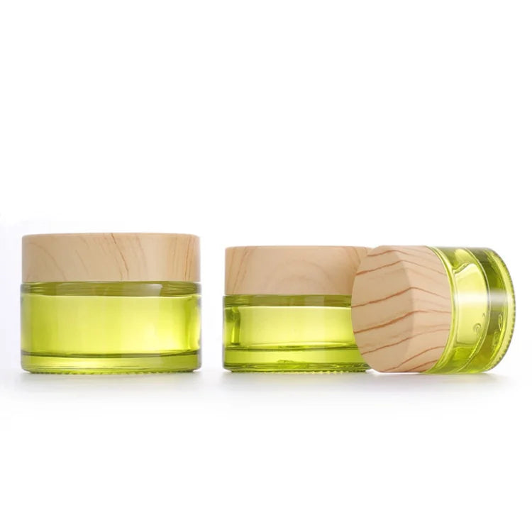 Wood Grain Plastic Screw Cap 20g 30g 50g Painted Olive Green Shampoo Glass Cream Container Cosmetic Jar