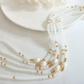 Light Luxury Pvd Gold Plated Stainless Steel Jewelry Freshwater Pearl Crystal Clear Glass Stone Beaded Necklace