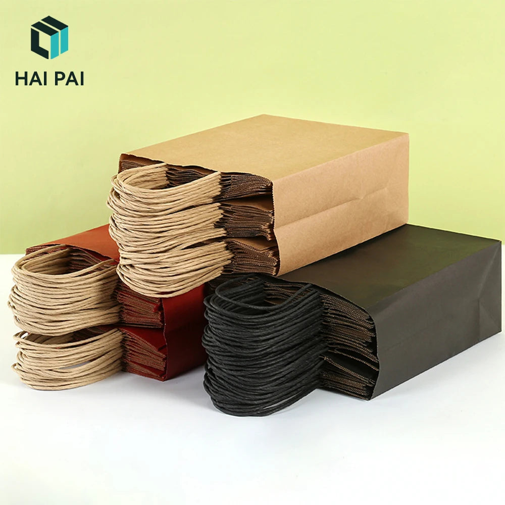One MOQ Eco-friendly Custom Printed Brown Kraft Paper Bags with Twisted String Handles and Logo for Supermarket Use