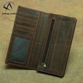 Andong Crazy Horse Leather Men's Long Wallet Genuine Cow Leather Pure Cowhide Wallets Retro Phone Purses Card Holder Pocket