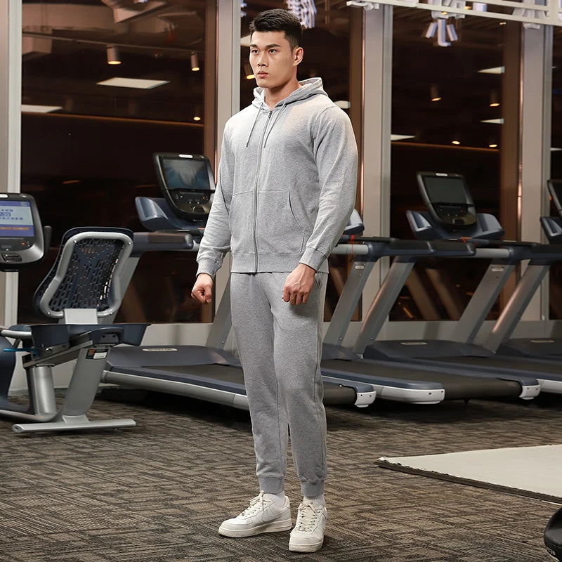 Men Sportswear Two Piece Cotton Zipper Hoodie Sweatpants Breathable Jogging Fitness Men Tracksuit Sweatshirts Men's Set