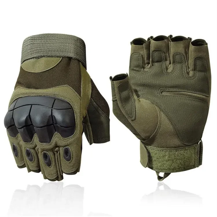 Custom Half Finger Fingerless Leather Hunting Tactical Gloves-Sports Cycling Hard Protective Knuckle Shock Resistant