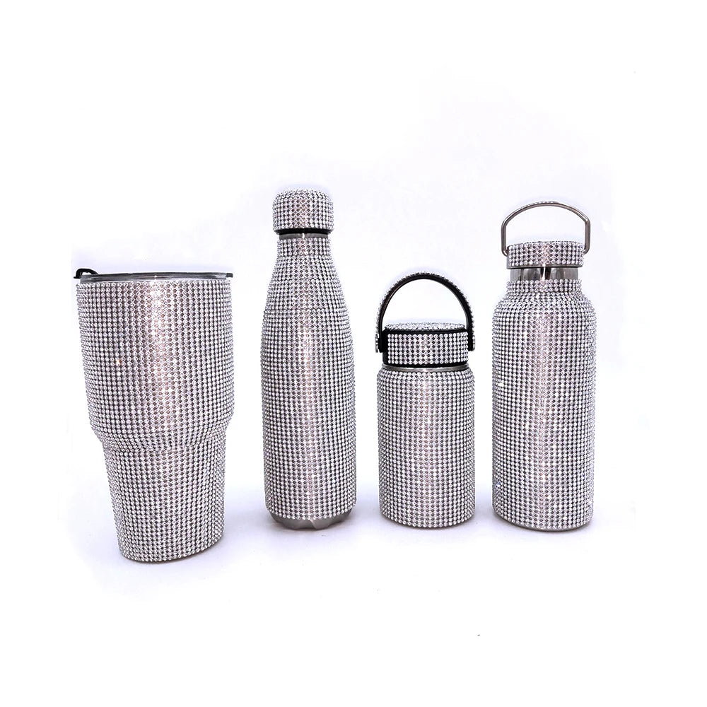 YEWAY 20oz Diamond Water Bottle Diamond Vacuum Cup Diamond Tumbler Rhinestone Bling Inlaid Thermal Insulated Stainless Steel
