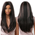 Factory Outlet Black Synthetic Wig with Blonde Highlight Long Straight Layered Wigs for Women Afro Middle Parted Hair