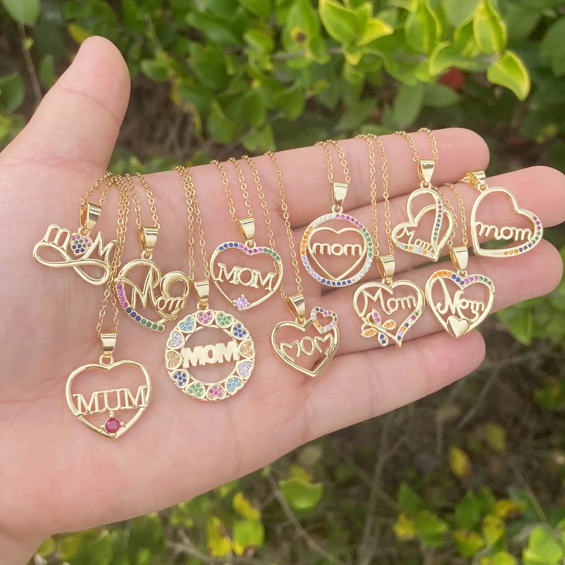 2024 New Mother's Day Necklace Gift 18K Gold Plated Necklace Micro-set Colored Zircon Love Letter Necklace for Women