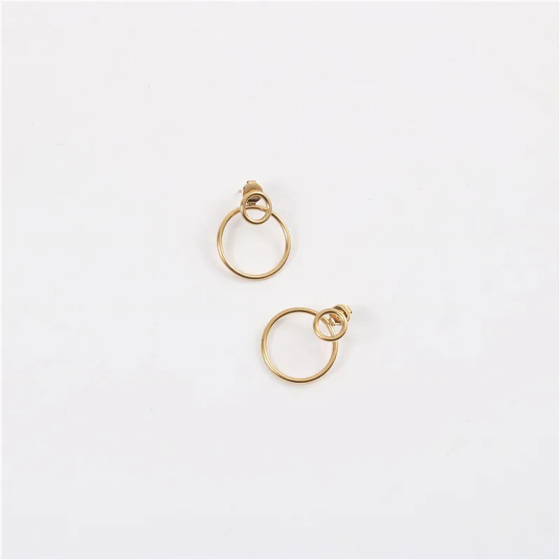Customize One Two Wearing Mini Stainless Steel Two Circles Stub Earrings for Women