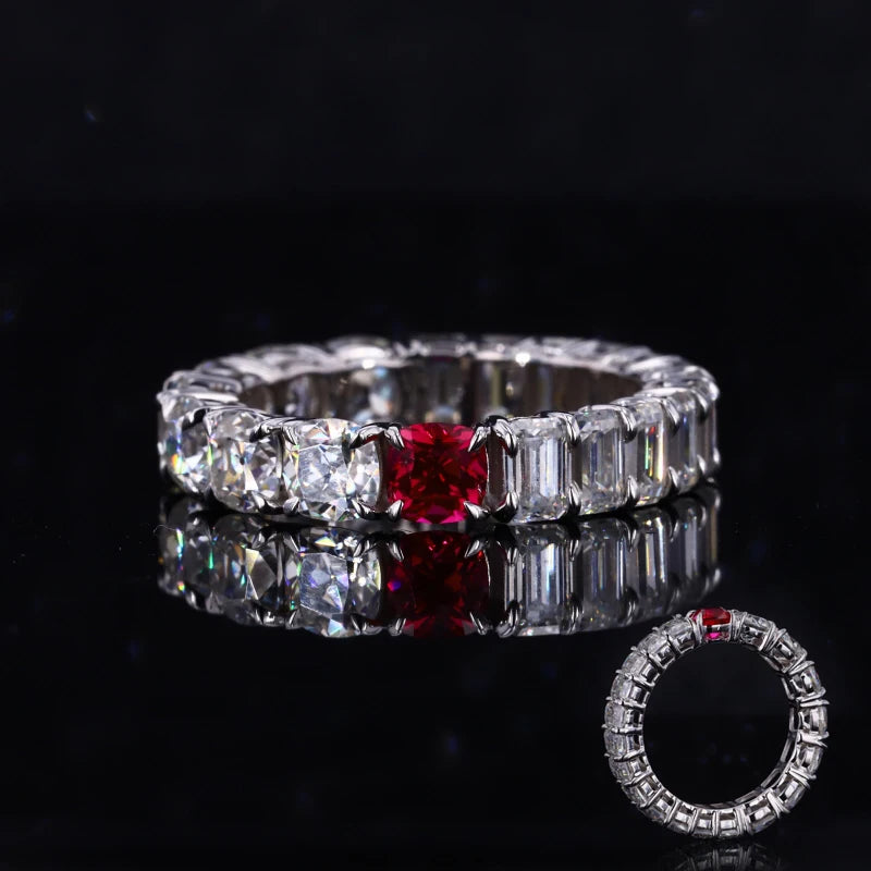 Starsgem Emerald Cut and Cushion Cut Moissanite Stone 14K Solid Gold Wedding Ring