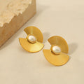 2025 Stainless Steel Earring 18K Gold PVD Plated Texture Light Luxury Pearl Fan Exaggerated Earrings Waterproof