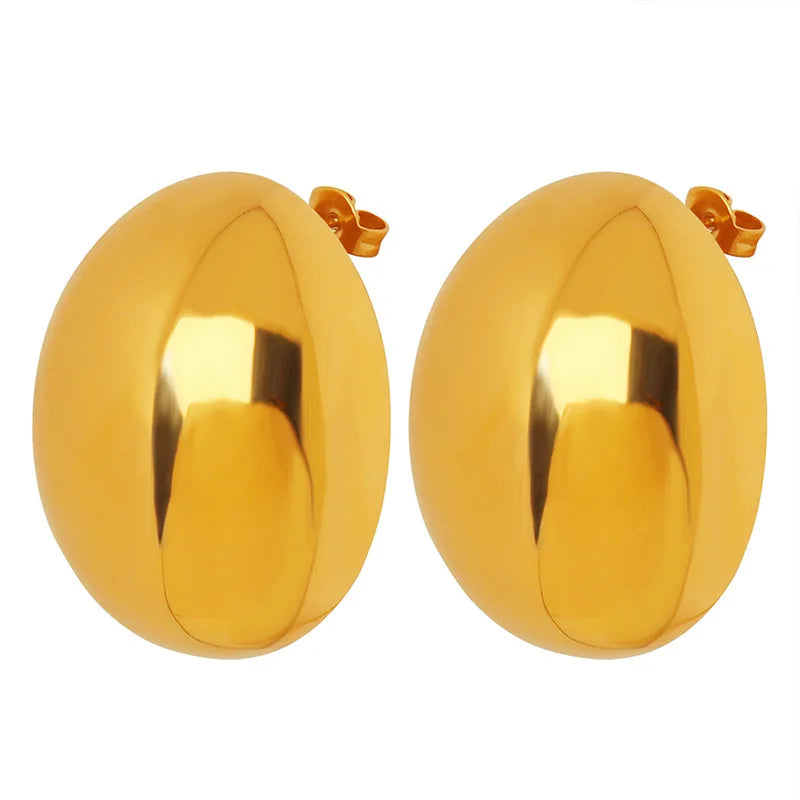 JOOLIM  High End 18K Gold Plated Chunky Oval Smooth Surface Dome Stud Earring Stainless Steel Earring Wholesale
