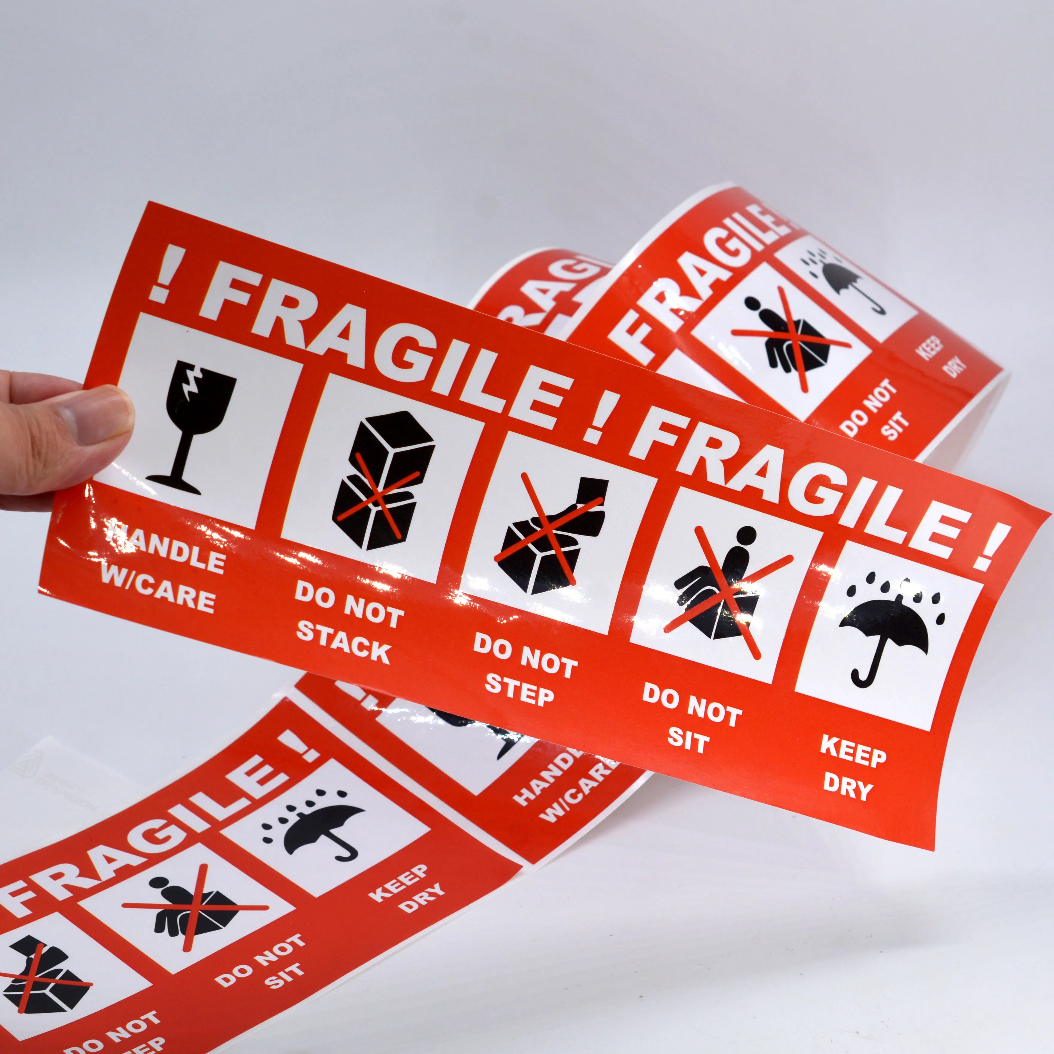 Custom Waterproof Adhesive Vinyl Sticker Express Fragile Warning Shipping Label for Custom Packing