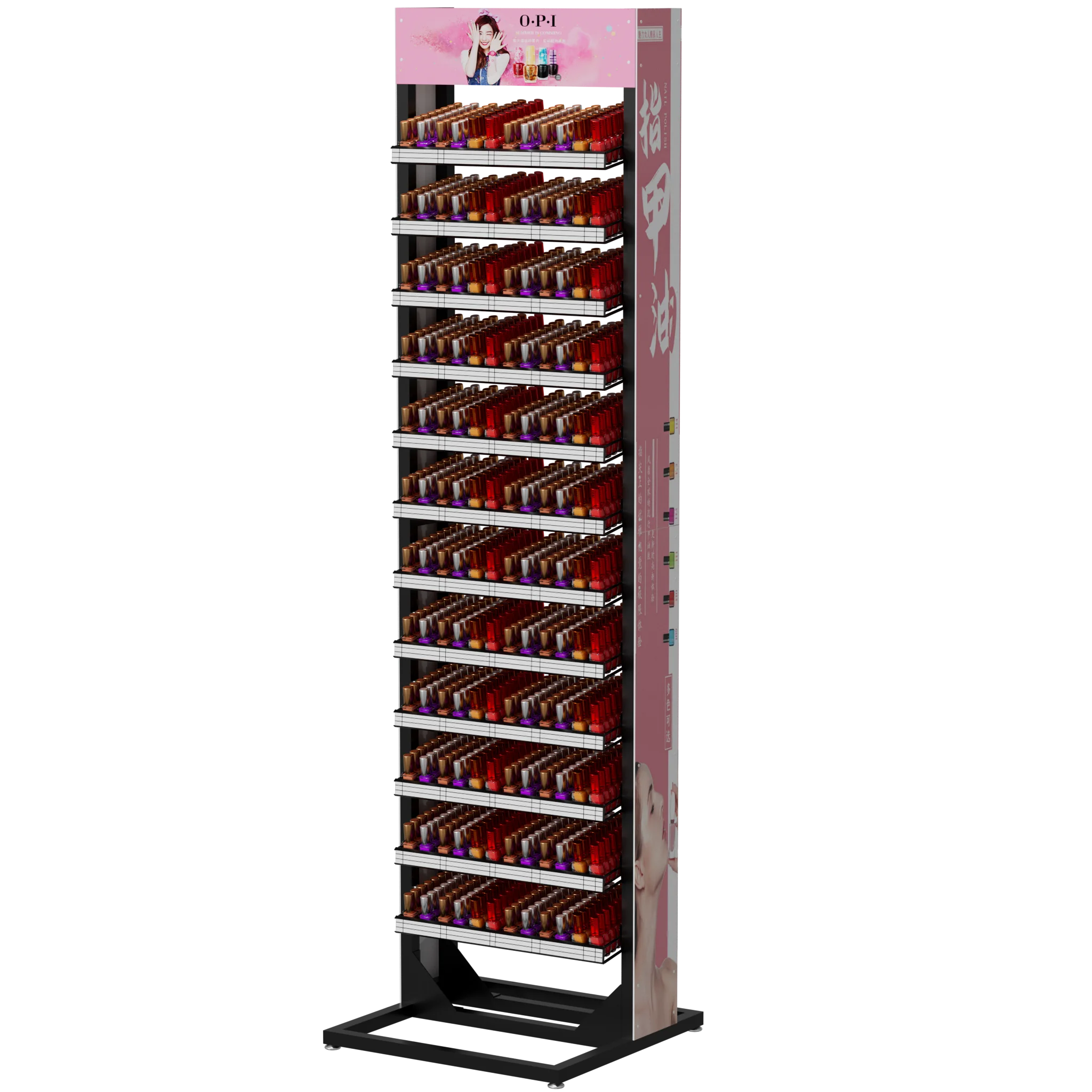 12 Shelves Metal Nail Gel Polish Showing Shelf Floor Standing Nail Polish Holder Display Rack Stand