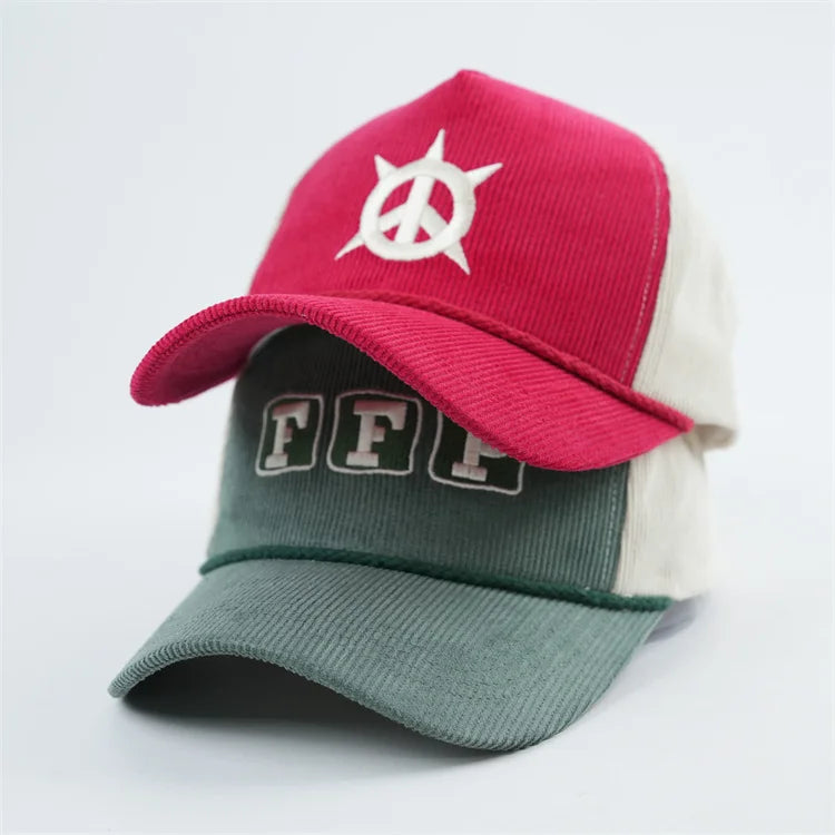 Custom Corduroy Mesh Trucker Hats 5 Panel Embroidery Logo Snap Back Fashion Hip Hop Outdoor Beach