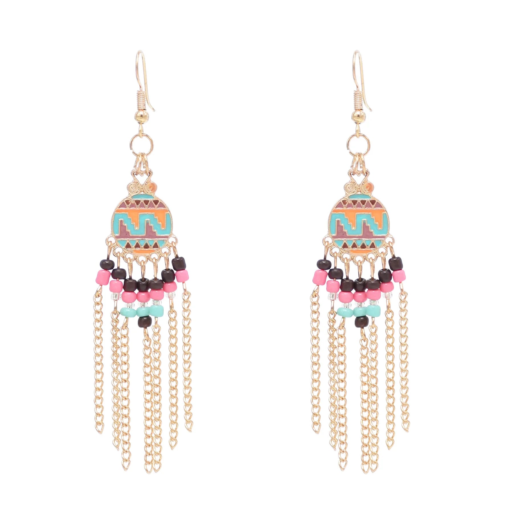Vintage Style Silver Alloy Chain Tassels Drop Earrings Women Bohemian Ethnic Statement Earrings