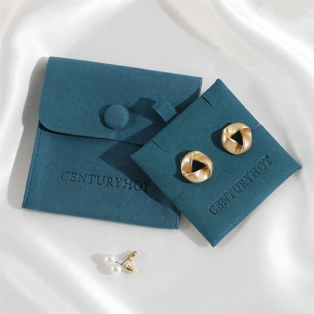 PUPPYSEW Ivory Jewelry Microfiber Bag  With Insert Pad Snap Button Microfiber Pouch Jewelry Pouch With logo Necklace Ring  Pouch