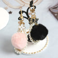 New Fashion Girls Fluffy Pompom Key Ring Cute Cartoon Clover Keychain Women Bag Pearls Pendant Key Chain