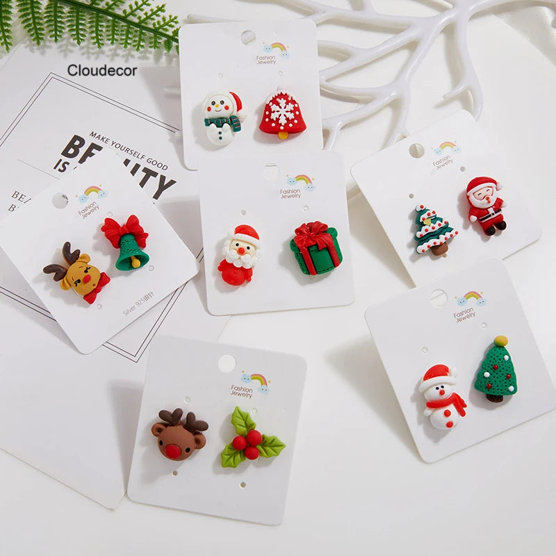 Minimalist Christmas Gnome Stud Earrings for Women New Polymer Clay Jewelry Trendy Party Gift for Holidays and Xmas Present