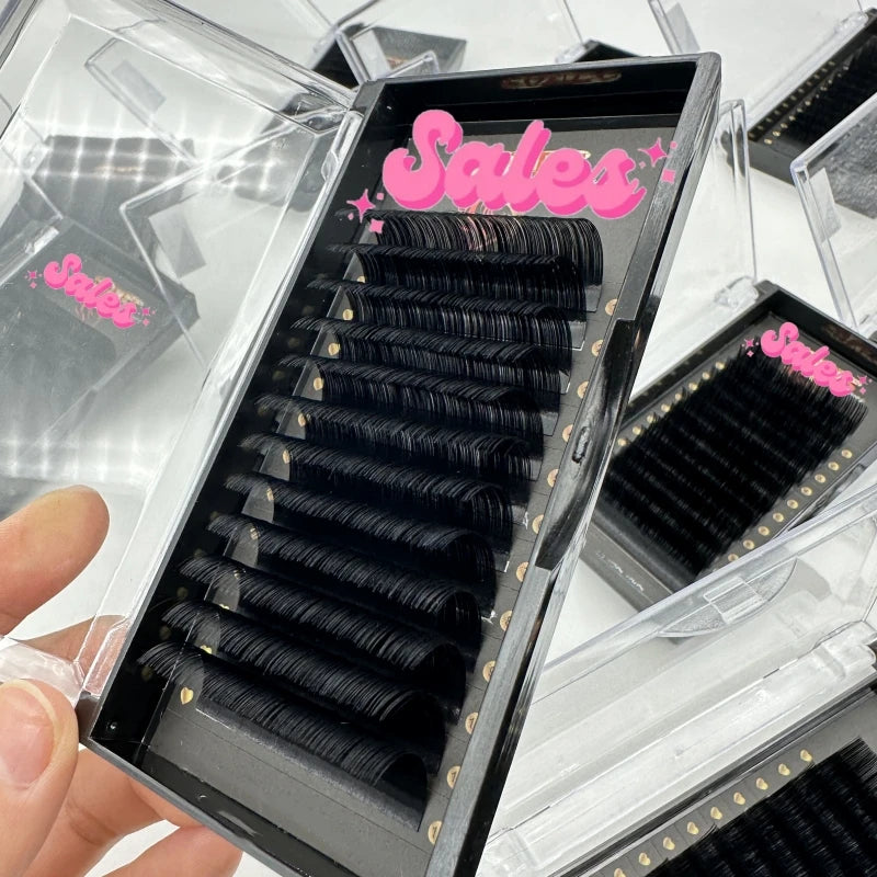 Wholesale Private Label Cashmere Mink Lash Extensions Tray Matte Dark Black Siberian Russian Individual Volume Lash Trays
